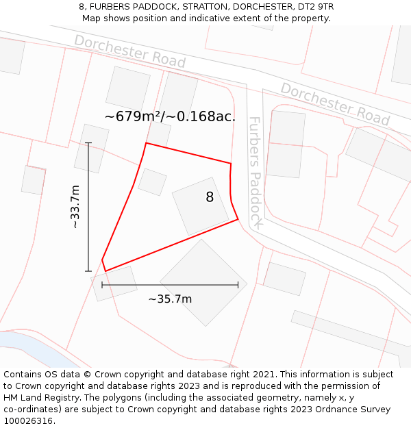 8, FURBERS PADDOCK, STRATTON, DORCHESTER, DT2 9TR: Plot and title map