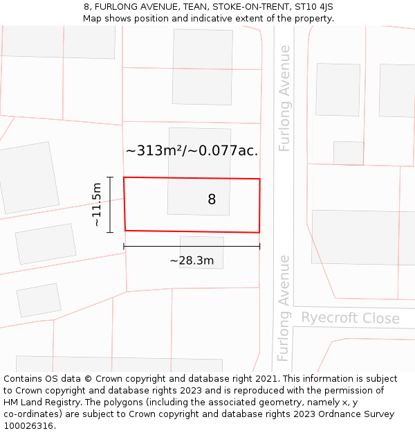 8, FURLONG AVENUE, TEAN, STOKE-ON-TRENT, ST10 4JS: Plot and title map