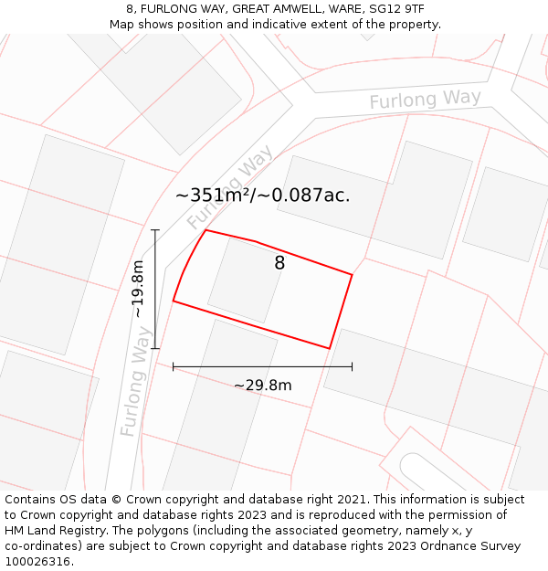 8, FURLONG WAY, GREAT AMWELL, WARE, SG12 9TF: Plot and title map