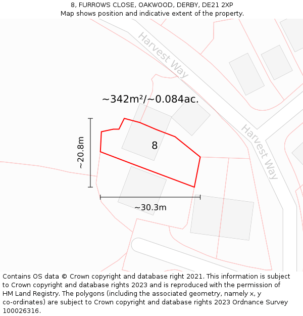 8, FURROWS CLOSE, OAKWOOD, DERBY, DE21 2XP: Plot and title map
