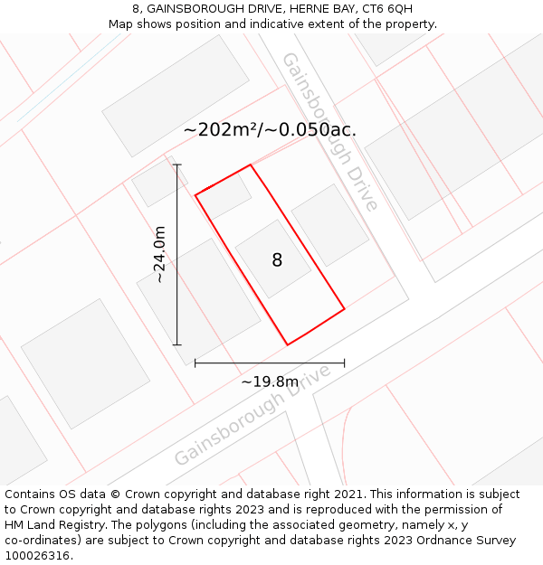 8, GAINSBOROUGH DRIVE, HERNE BAY, CT6 6QH: Plot and title map