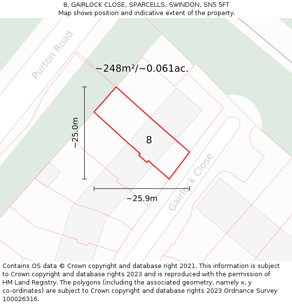8, GAIRLOCK CLOSE, SPARCELLS, SWINDON, SN5 5FT: Plot and title map