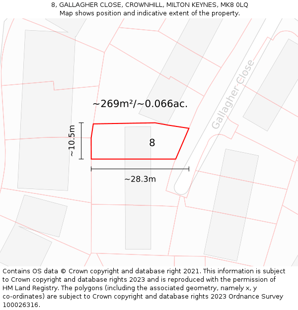 8, GALLAGHER CLOSE, CROWNHILL, MILTON KEYNES, MK8 0LQ: Plot and title map