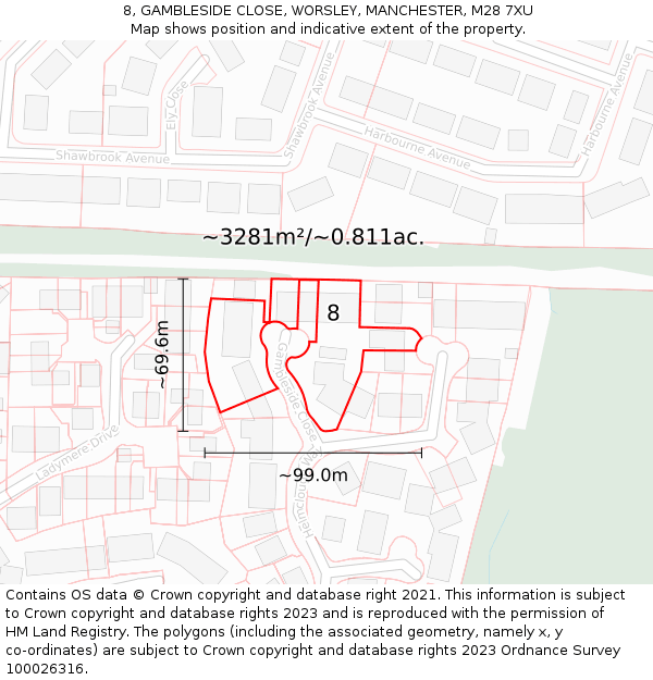8, GAMBLESIDE CLOSE, WORSLEY, MANCHESTER, M28 7XU: Plot and title map