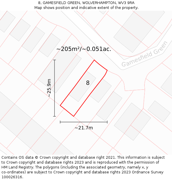8, GAMESFIELD GREEN, WOLVERHAMPTON, WV3 9RA: Plot and title map