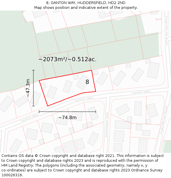 8, GANTON WAY, HUDDERSFIELD, HD2 2ND: Plot and title map