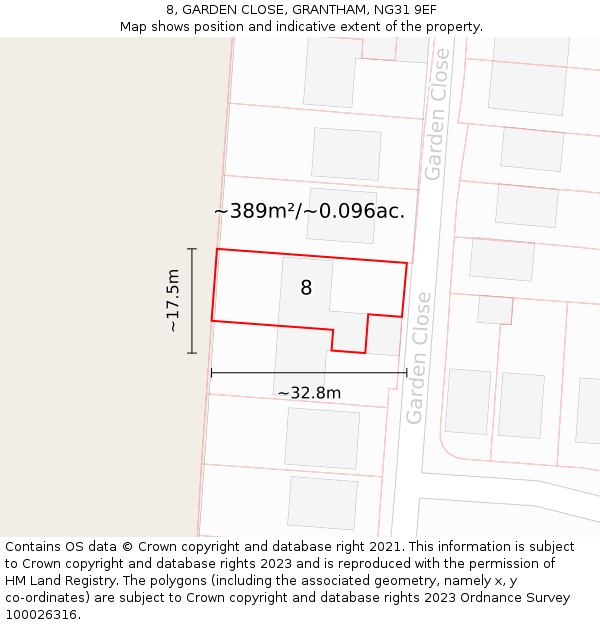 8, GARDEN CLOSE, GRANTHAM, NG31 9EF: Plot and title map