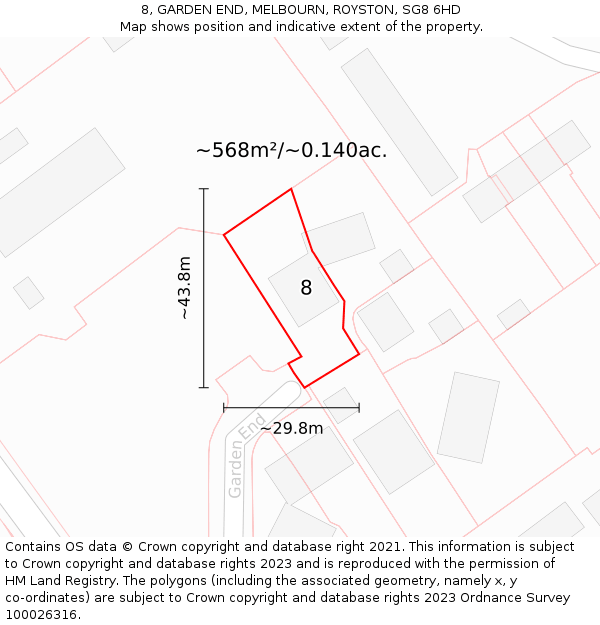 8, GARDEN END, MELBOURN, ROYSTON, SG8 6HD: Plot and title map