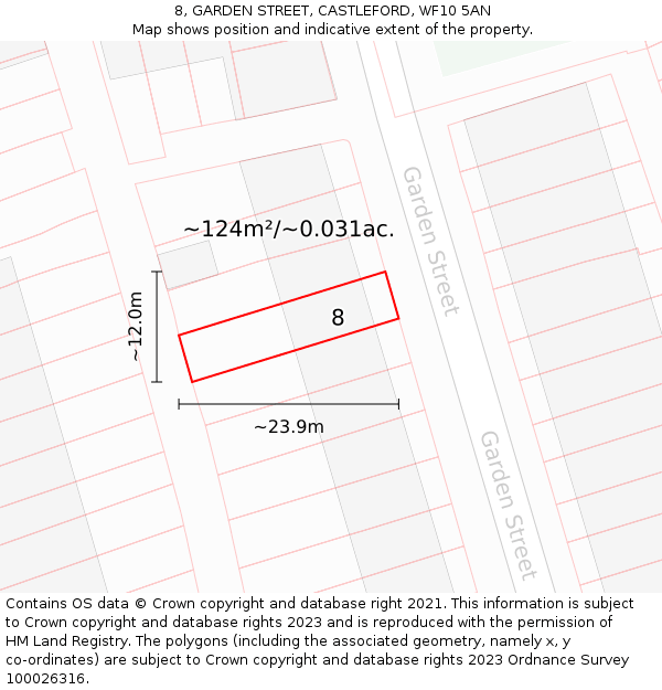 8, GARDEN STREET, CASTLEFORD, WF10 5AN: Plot and title map