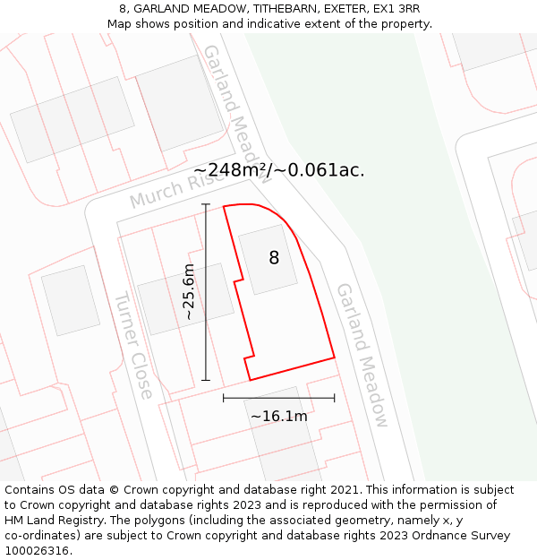 8, GARLAND MEADOW, TITHEBARN, EXETER, EX1 3RR: Plot and title map