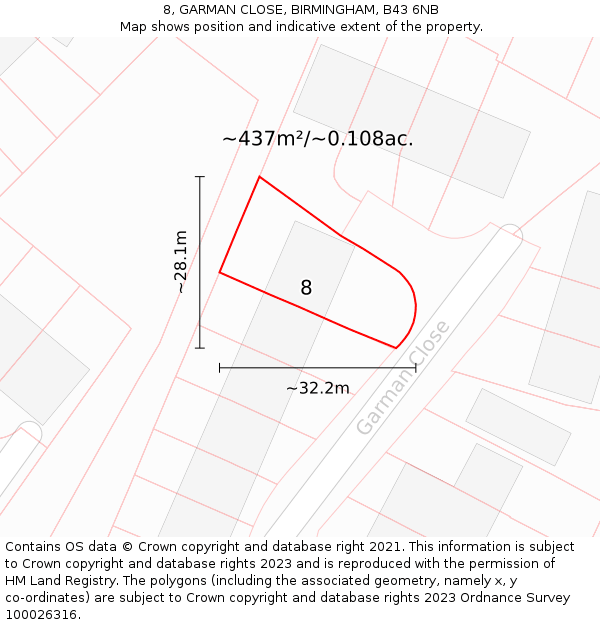 8, GARMAN CLOSE, BIRMINGHAM, B43 6NB: Plot and title map