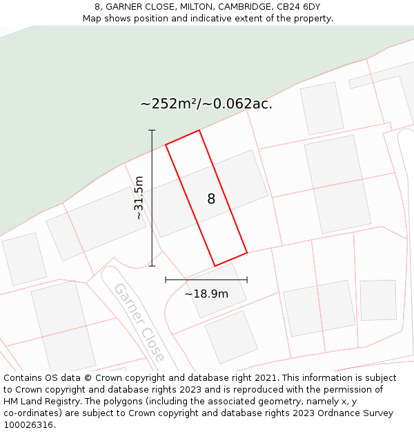 8, GARNER CLOSE, MILTON, CAMBRIDGE, CB24 6DY: Plot and title map