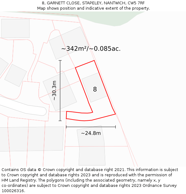 8, GARNETT CLOSE, STAPELEY, NANTWICH, CW5 7RF: Plot and title map
