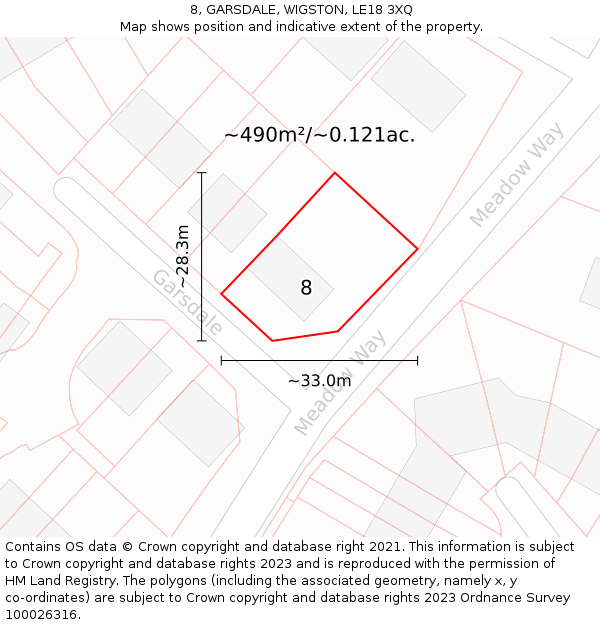 8, GARSDALE, WIGSTON, LE18 3XQ: Plot and title map