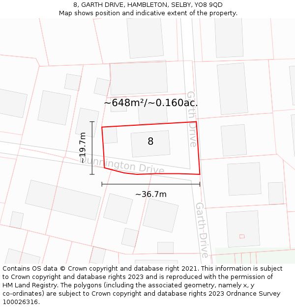 8, GARTH DRIVE, HAMBLETON, SELBY, YO8 9QD: Plot and title map