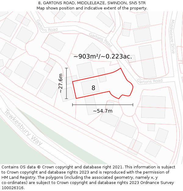 8, GARTONS ROAD, MIDDLELEAZE, SWINDON, SN5 5TR: Plot and title map