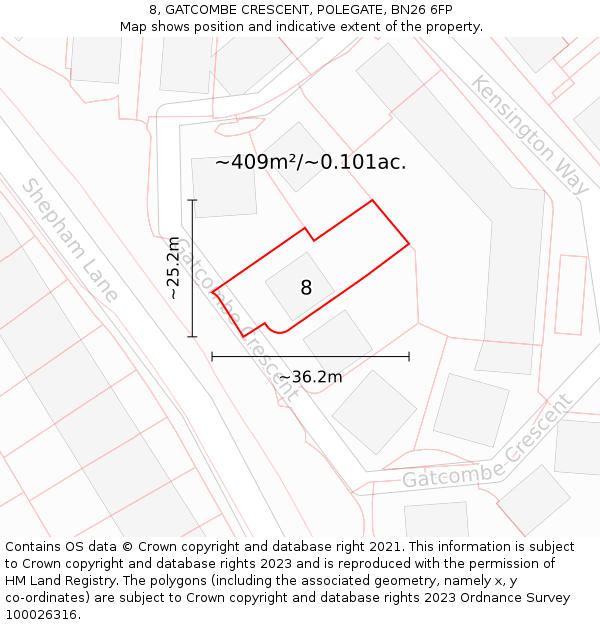 8, GATCOMBE CRESCENT, POLEGATE, BN26 6FP: Plot and title map