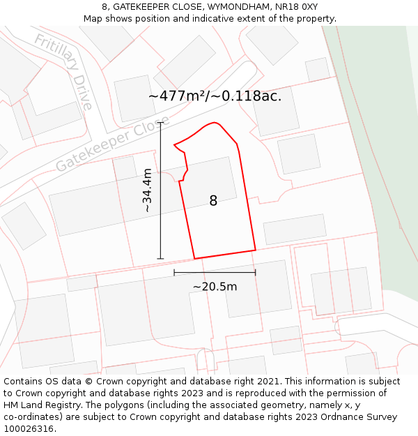 8, GATEKEEPER CLOSE, WYMONDHAM, NR18 0XY: Plot and title map