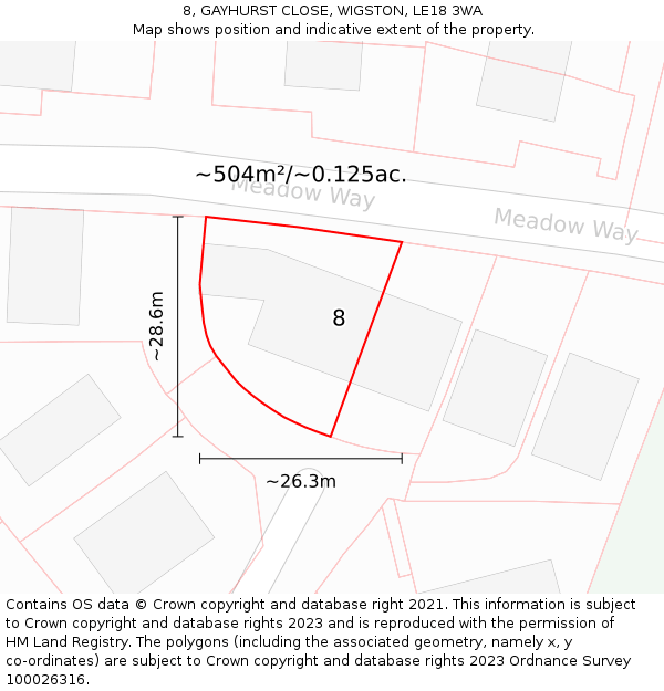 8, GAYHURST CLOSE, WIGSTON, LE18 3WA: Plot and title map