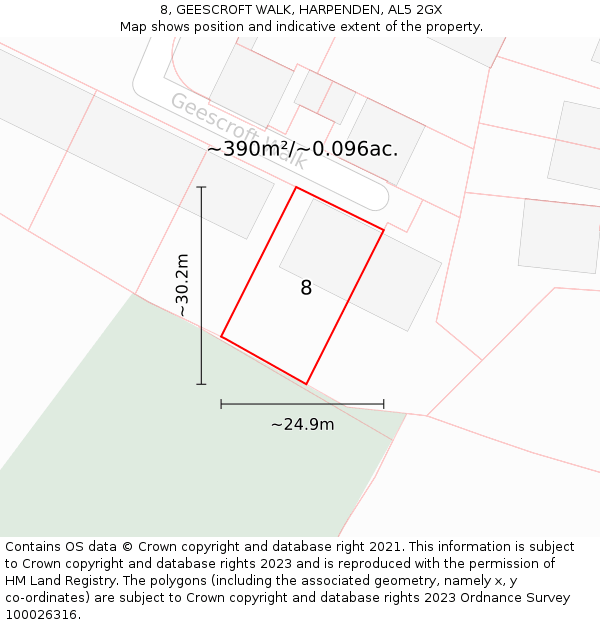 8, GEESCROFT WALK, HARPENDEN, AL5 2GX: Plot and title map