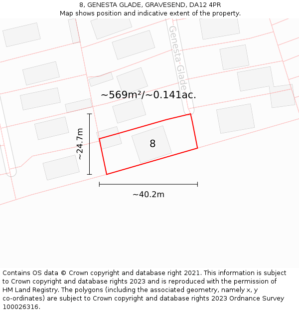 8, GENESTA GLADE, GRAVESEND, DA12 4PR: Plot and title map