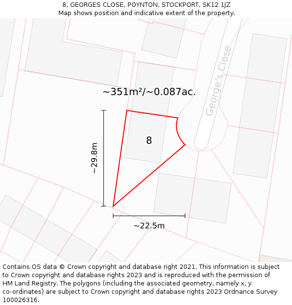 8, GEORGES CLOSE, POYNTON, STOCKPORT, SK12 1JZ: Plot and title map