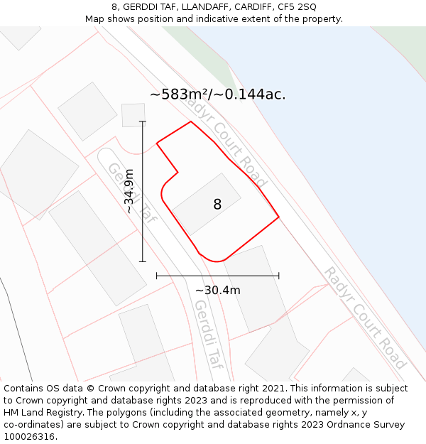 8, GERDDI TAF, LLANDAFF, CARDIFF, CF5 2SQ: Plot and title map
