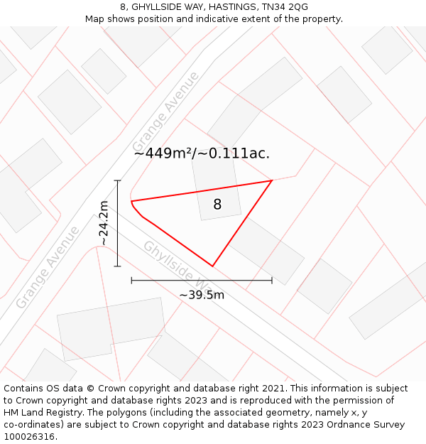 8, GHYLLSIDE WAY, HASTINGS, TN34 2QG: Plot and title map