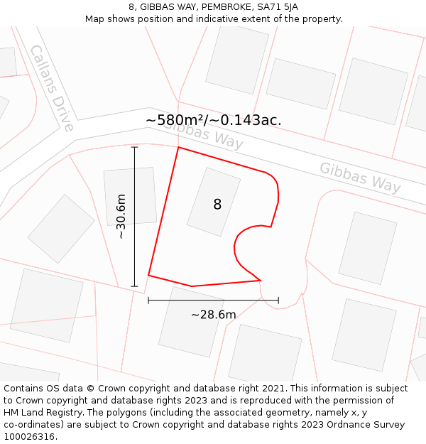 8, GIBBAS WAY, PEMBROKE, SA71 5JA: Plot and title map