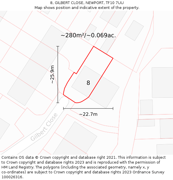 8, GILBERT CLOSE, NEWPORT, TF10 7UU: Plot and title map