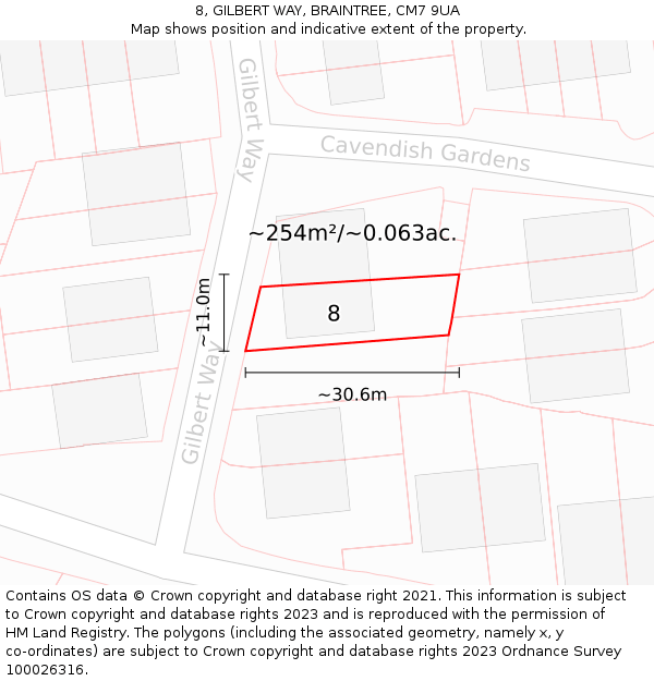 8, GILBERT WAY, BRAINTREE, CM7 9UA: Plot and title map