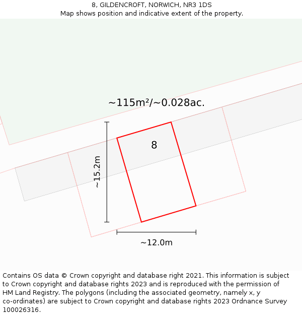 8, GILDENCROFT, NORWICH, NR3 1DS: Plot and title map