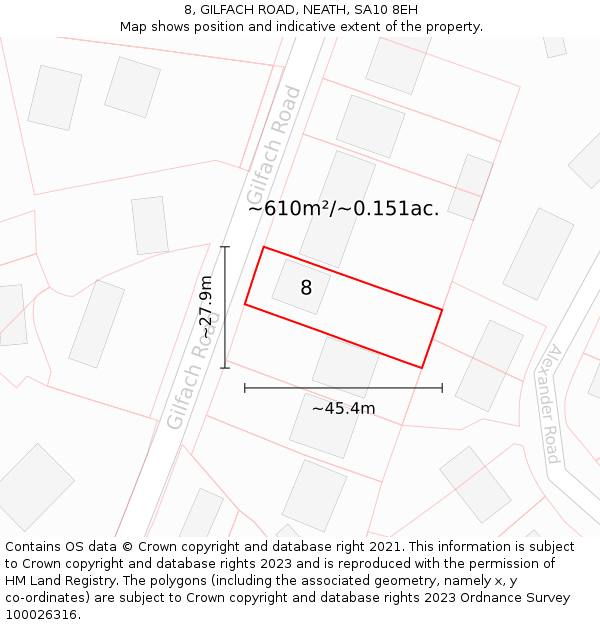 8, GILFACH ROAD, NEATH, SA10 8EH: Plot and title map