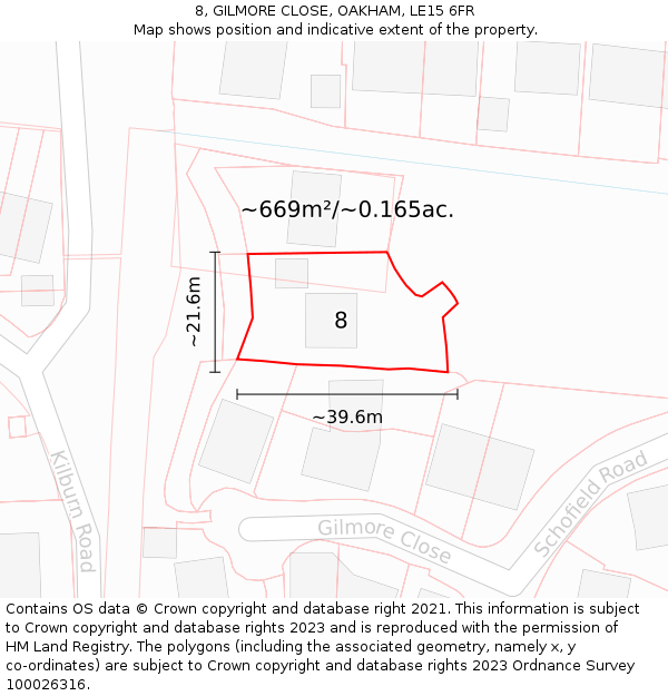 8, GILMORE CLOSE, OAKHAM, LE15 6FR: Plot and title map