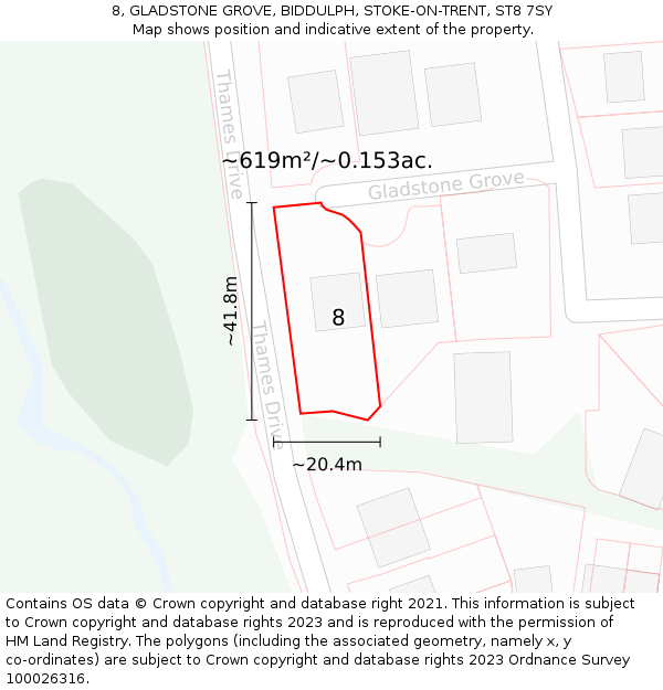 8, GLADSTONE GROVE, BIDDULPH, STOKE-ON-TRENT, ST8 7SY: Plot and title map
