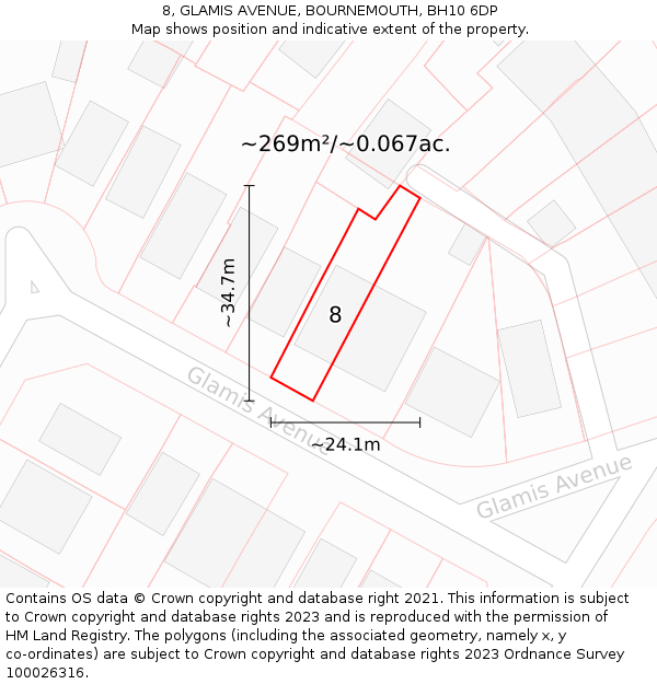 8, GLAMIS AVENUE, BOURNEMOUTH, BH10 6DP: Plot and title map