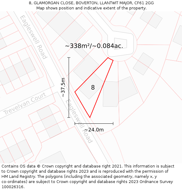 8, GLAMORGAN CLOSE, BOVERTON, LLANTWIT MAJOR, CF61 2GG: Plot and title map