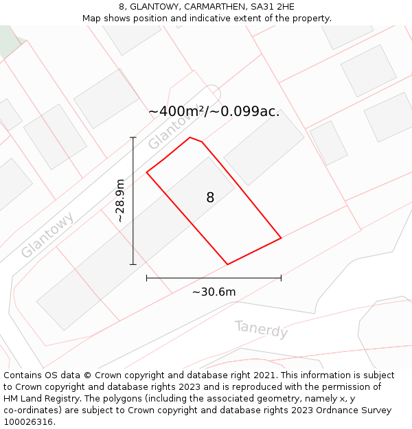 8, GLANTOWY, CARMARTHEN, SA31 2HE: Plot and title map