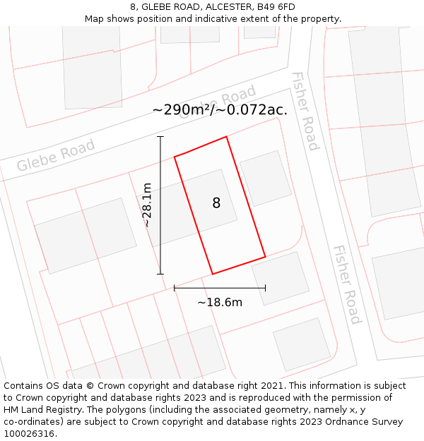8, GLEBE ROAD, ALCESTER, B49 6FD: Plot and title map
