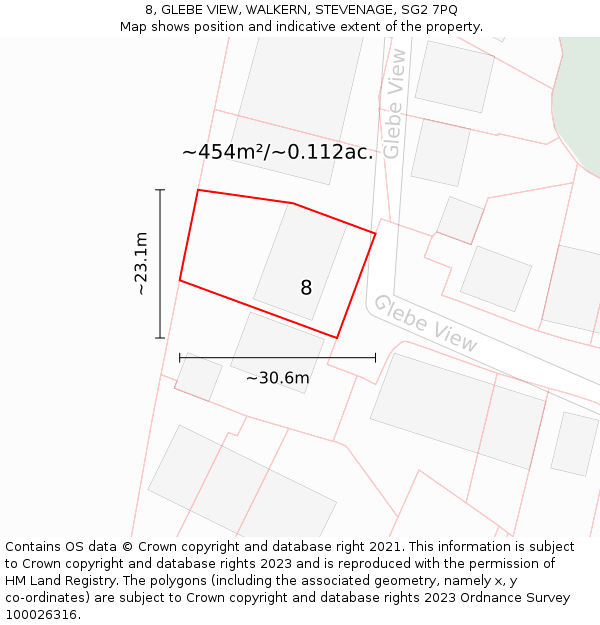 8, GLEBE VIEW, WALKERN, STEVENAGE, SG2 7PQ: Plot and title map