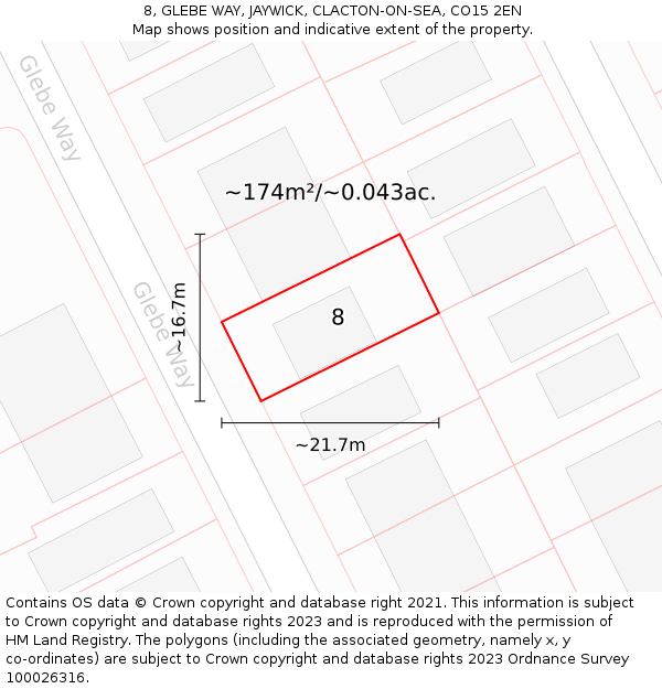 8, GLEBE WAY, JAYWICK, CLACTON-ON-SEA, CO15 2EN: Plot and title map