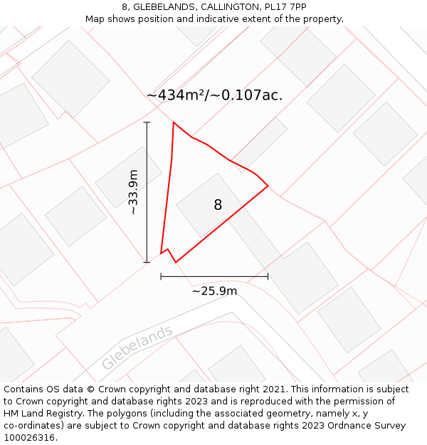 8, GLEBELANDS, CALLINGTON, PL17 7PP: Plot and title map