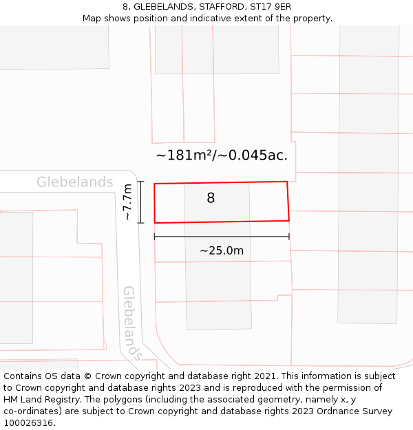 8, GLEBELANDS, STAFFORD, ST17 9ER: Plot and title map