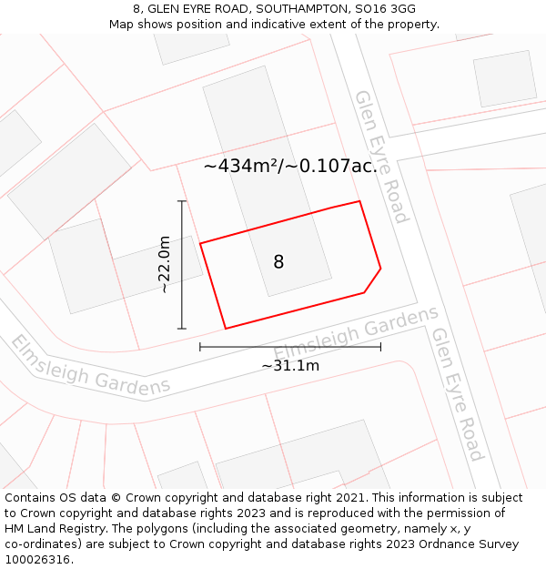 8, GLEN EYRE ROAD, SOUTHAMPTON, SO16 3GG: Plot and title map