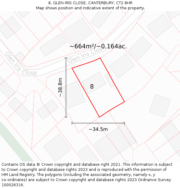 8, GLEN IRIS CLOSE, CANTERBURY, CT2 8HR: Plot and title map