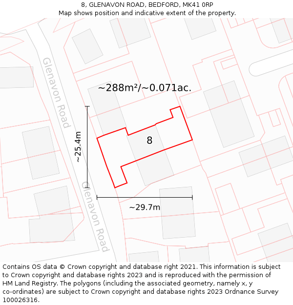 8, GLENAVON ROAD, BEDFORD, MK41 0RP: Plot and title map