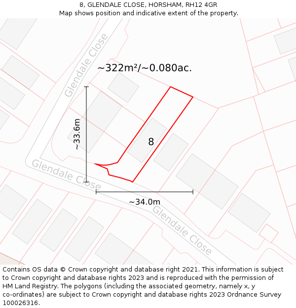 8, GLENDALE CLOSE, HORSHAM, RH12 4GR: Plot and title map
