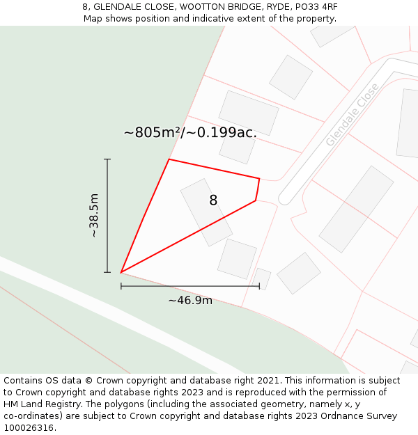 8, GLENDALE CLOSE, WOOTTON BRIDGE, RYDE, PO33 4RF: Plot and title map