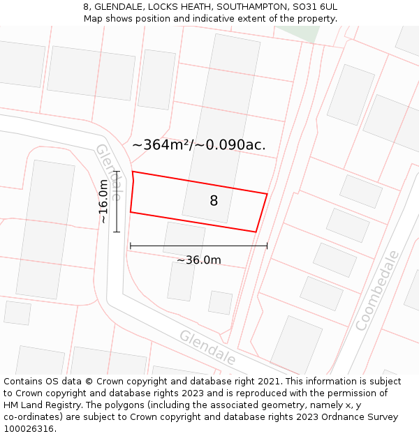 8, GLENDALE, LOCKS HEATH, SOUTHAMPTON, SO31 6UL: Plot and title map