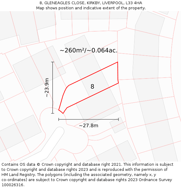 8, GLENEAGLES CLOSE, KIRKBY, LIVERPOOL, L33 4HA: Plot and title map